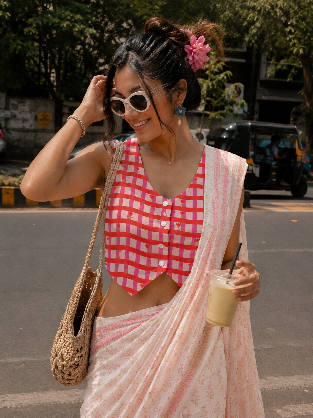 Peach Round Neck Designer Blouse