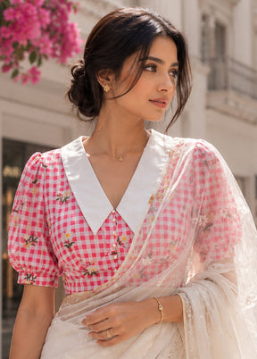 Baby Pink Collar Neck Designer Blouse