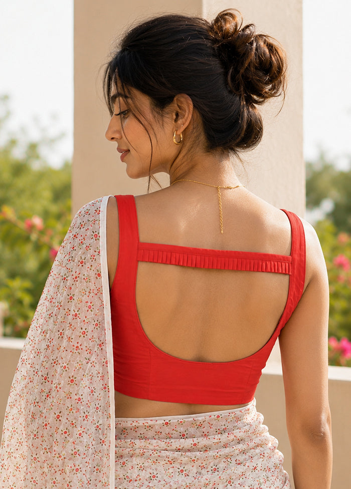Red Round Neck Designer Blouse