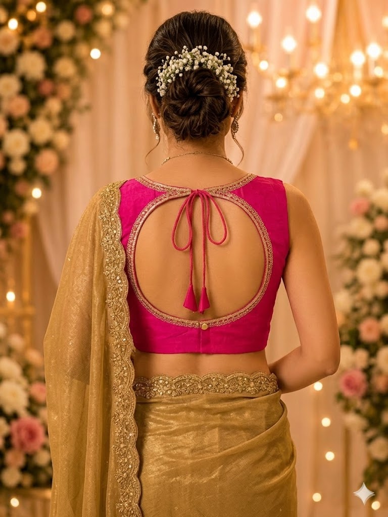 Rani Pink V Neck Designer Blouse