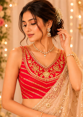 Red V Neck Designer Blouse