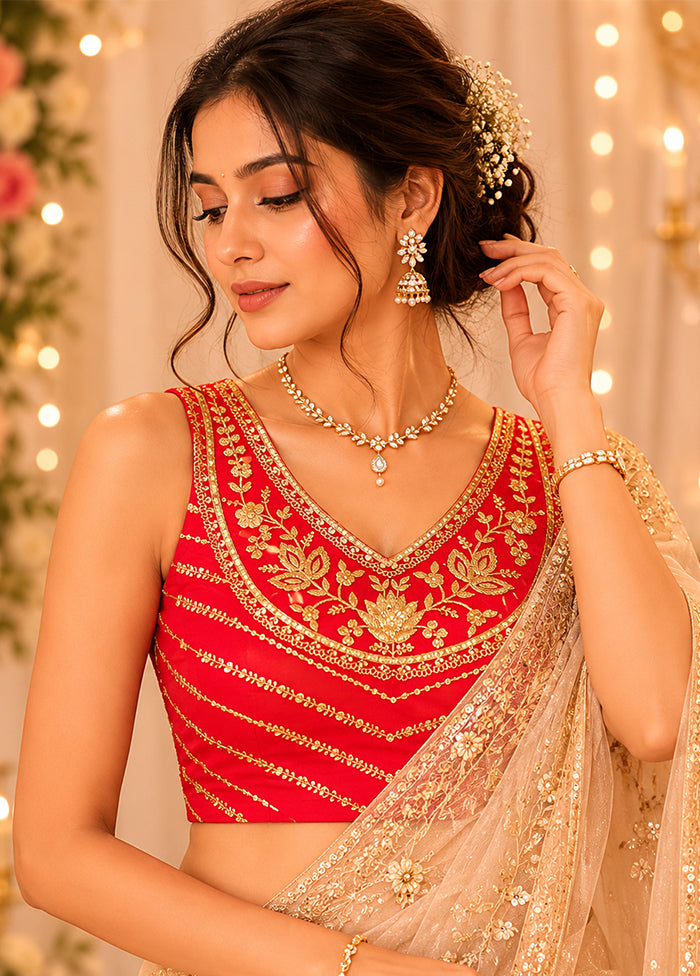 Red V Neck Designer Blouse