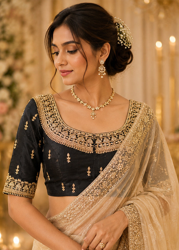 Black Round Neck Designer Blouse