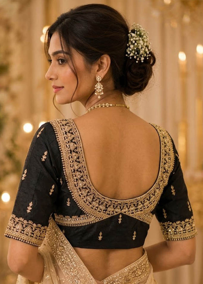 Black Round Neck Designer Blouse