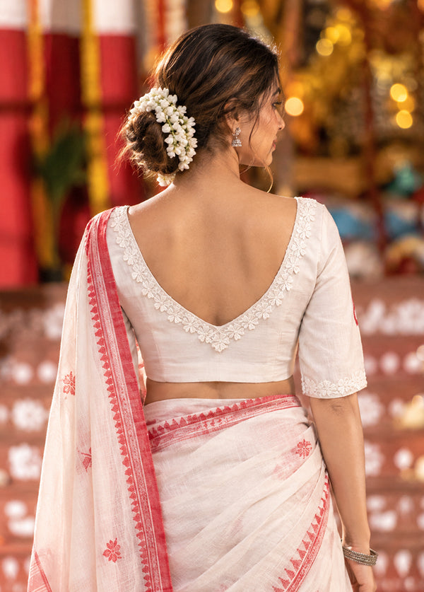 White  Sweetheart Neck Designer Blouse