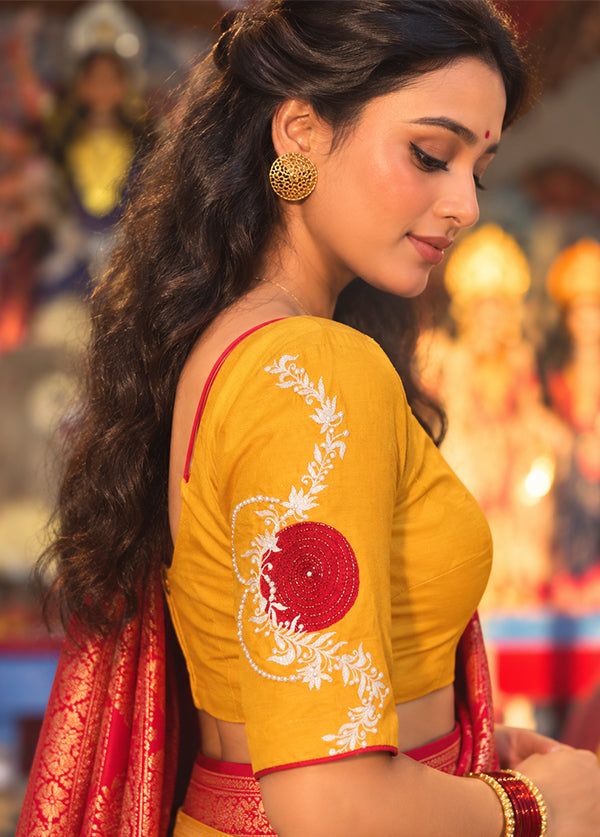 Mustard  Designer Neck Designer Blouse