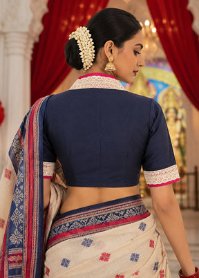 Navy Blue  Collar Neck Designer Blouse