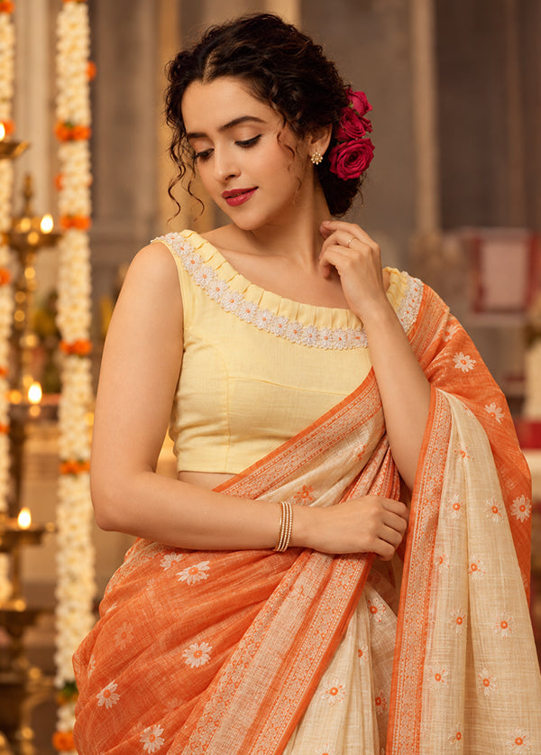 Yellow  Designer Neck Designer Blouse