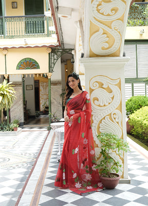 Red Organza Saree With Blouse Piece