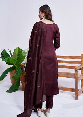 3 Pc Brown Silk Suit Set