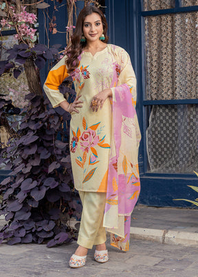 3 Pc Cream Cotton Suit Set