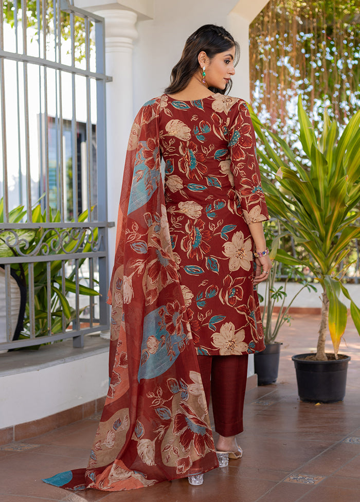 3 Pc Brown Cotton Suit Set