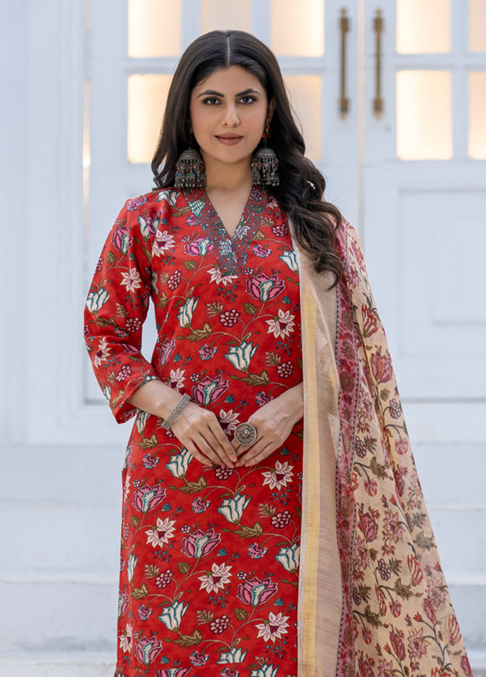 3 Pc Red Silk Suit Set