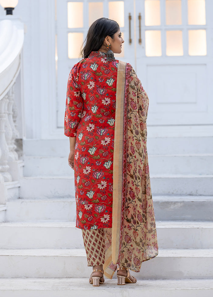 3 Pc Red Silk Suit Set
