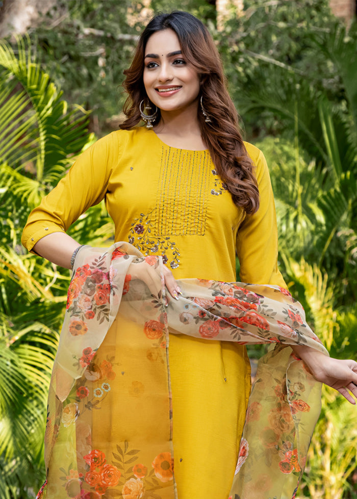 3 Pc Yellow Silk Suit Set
