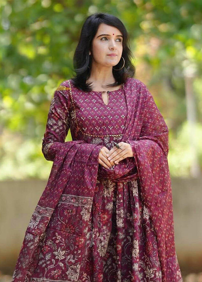 3 Pc Maroon Silk Suit Set