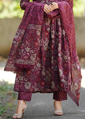 3 Pc Maroon Silk Suit Set