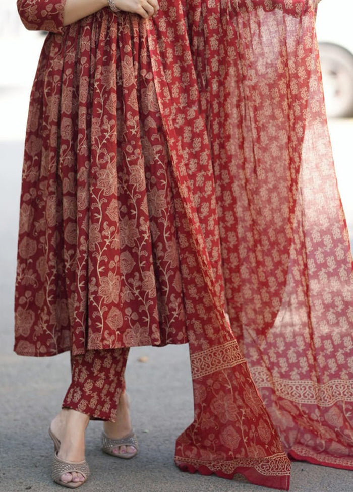 3 Pc Maroon Silk Suit Set
