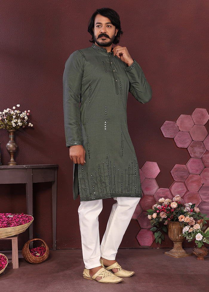 Green Silk Kurta & Pajama Set