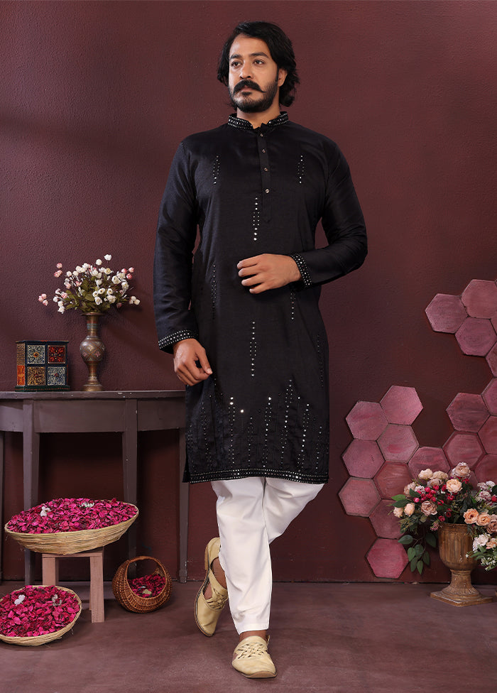 Black Silk Kurta & Pajama Set