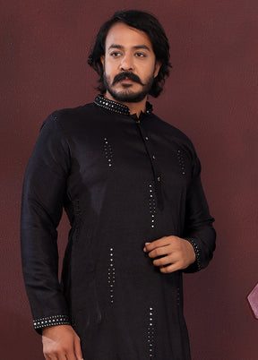 Black Silk Kurta & Pajama Set