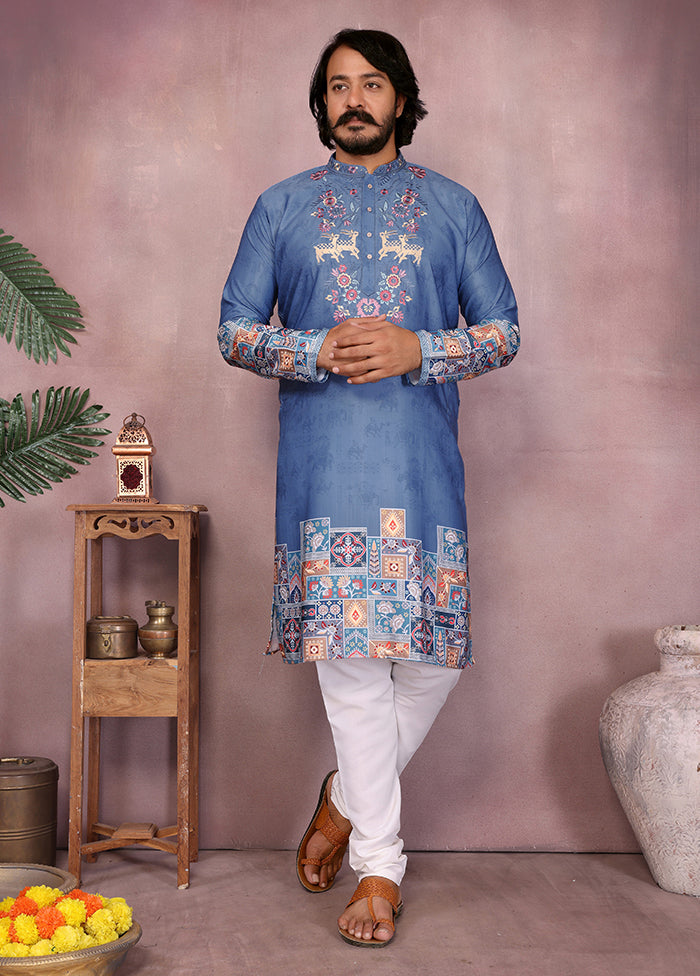Blue Cotton Kurta & Pajama Set