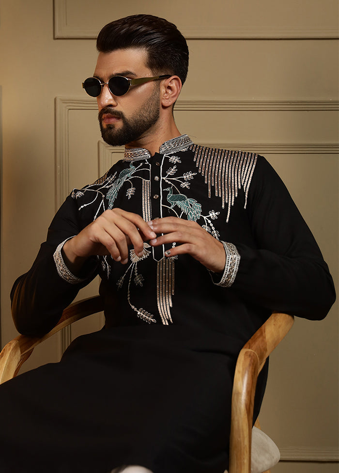Black Silk Kurta & Pajama Set