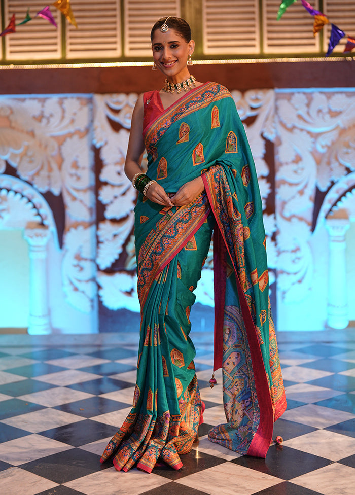 Green Dupion Silk Saree With Blouse Piece