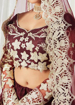 Red Semi Stitched Net Lehenga Choli Set With Dupatta - Indian Silk House Agencies