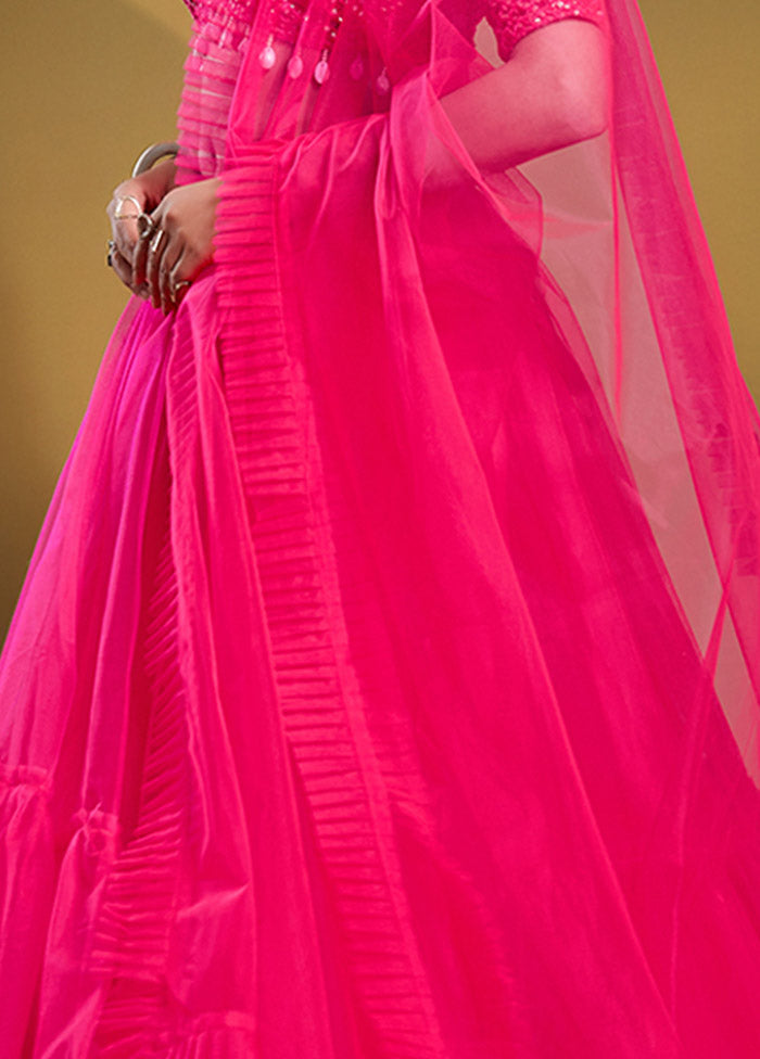 3 Pc Pink Net Semi Stitched Lehenga Set - Indian Silk House Agencies
