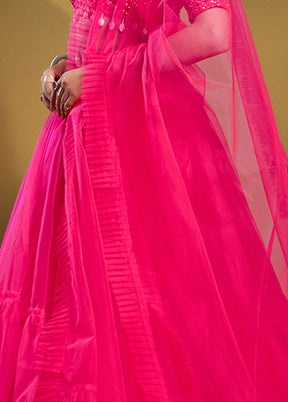 3 Pc Pink Net Semi Stitched Lehenga Set - Indian Silk House Agencies