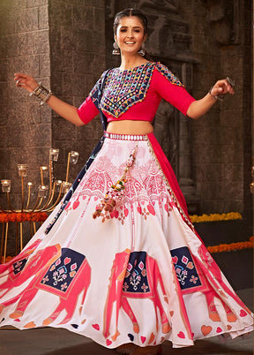 3 Pc White Rayon Semi Stitched Lehenga Set - Indian Silk House Agencies