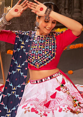 3 Pc White Rayon Semi Stitched Lehenga Set - Indian Silk House Agencies