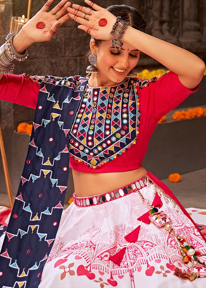 3 Pc White Rayon Semi Stitched Lehenga Set - Indian Silk House Agencies