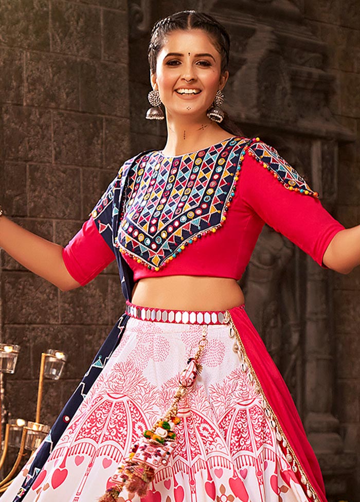 3 Pc White Rayon Semi Stitched Lehenga Set - Indian Silk House Agencies