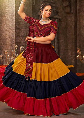 3 Pc Maroon Viscose Semi Stitched Lehenga Set - Indian Silk House Agencies