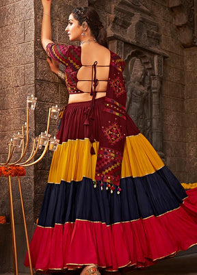 3 Pc Maroon Viscose Semi Stitched Lehenga Set - Indian Silk House Agencies