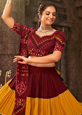 3 Pc Maroon Viscose Semi Stitched Lehenga Set - Indian Silk House Agencies