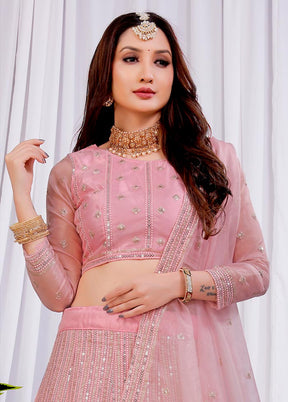 3 Pc Pink Net Semi Stitched Lehenga Set - Indian Silk House Agencies