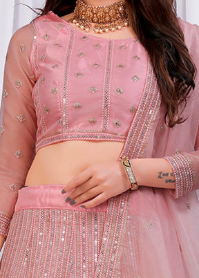 3 Pc Pink Net Semi Stitched Lehenga Set - Indian Silk House Agencies