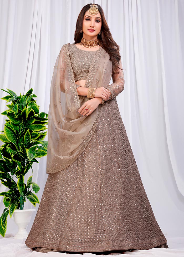 3 Pc Coral Net Semi Stitched Lehenga Set - Indian Silk House Agencies