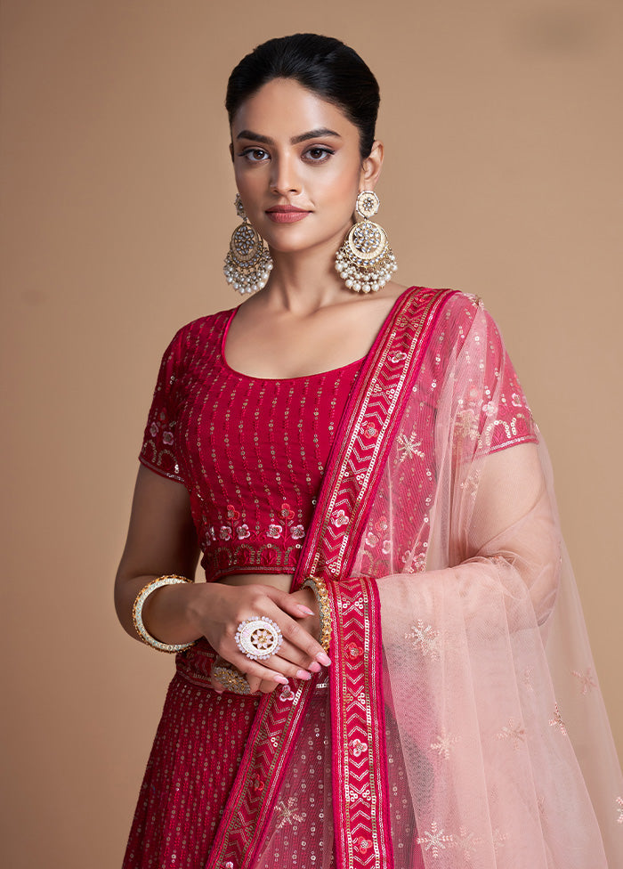 3 Pc Pink Georgette Semi Stitched Lehenga Set - Indian Silk House Agencies