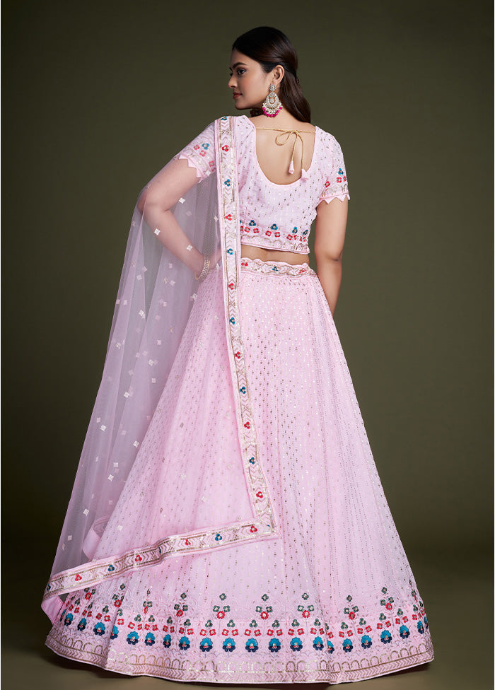 3 Pc Pink Georgette Semi Stitched Lehenga Set - Indian Silk House Agencies