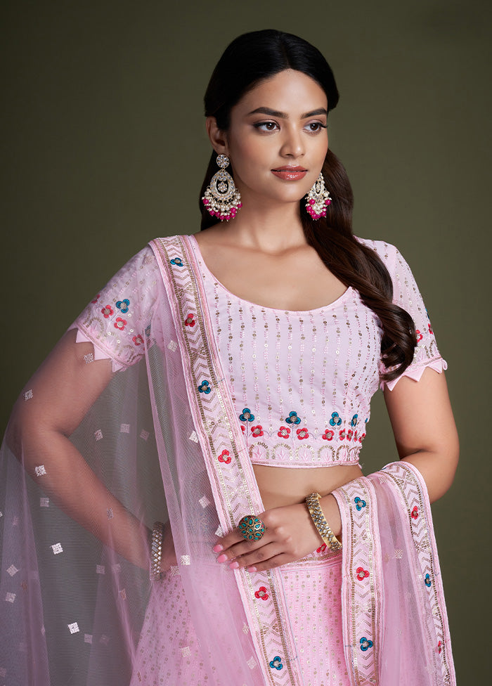 3 Pc Pink Georgette Semi Stitched Lehenga Set - Indian Silk House Agencies