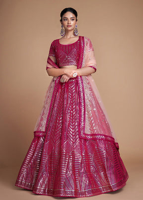 3 Pc Pink Georgette Semi Stitched Lehenga Set - Indian Silk House Agencies