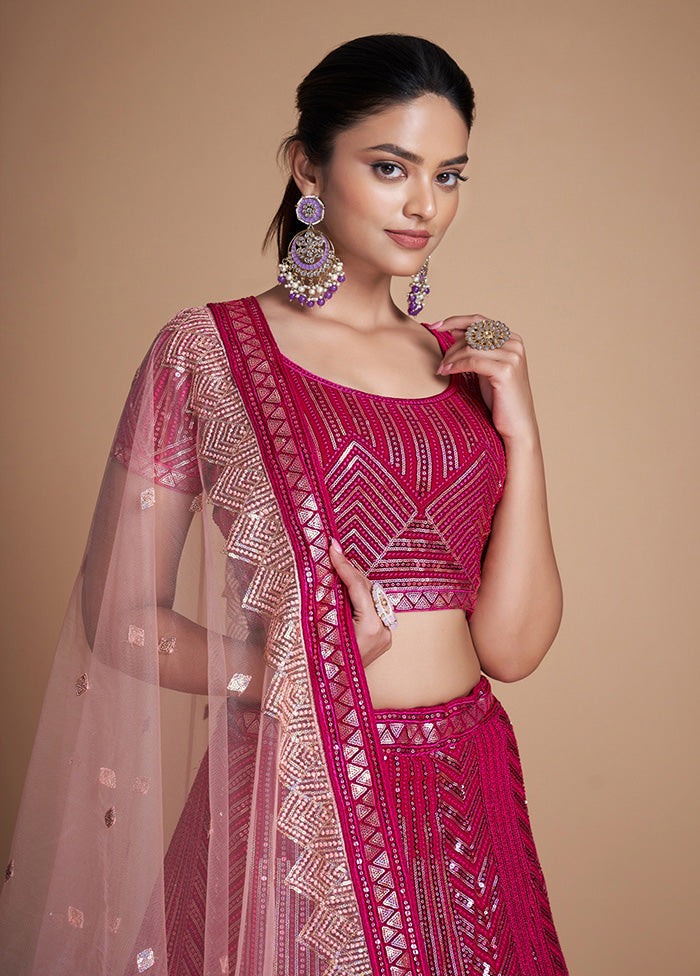 3 Pc Pink Georgette Semi Stitched Lehenga Set - Indian Silk House Agencies