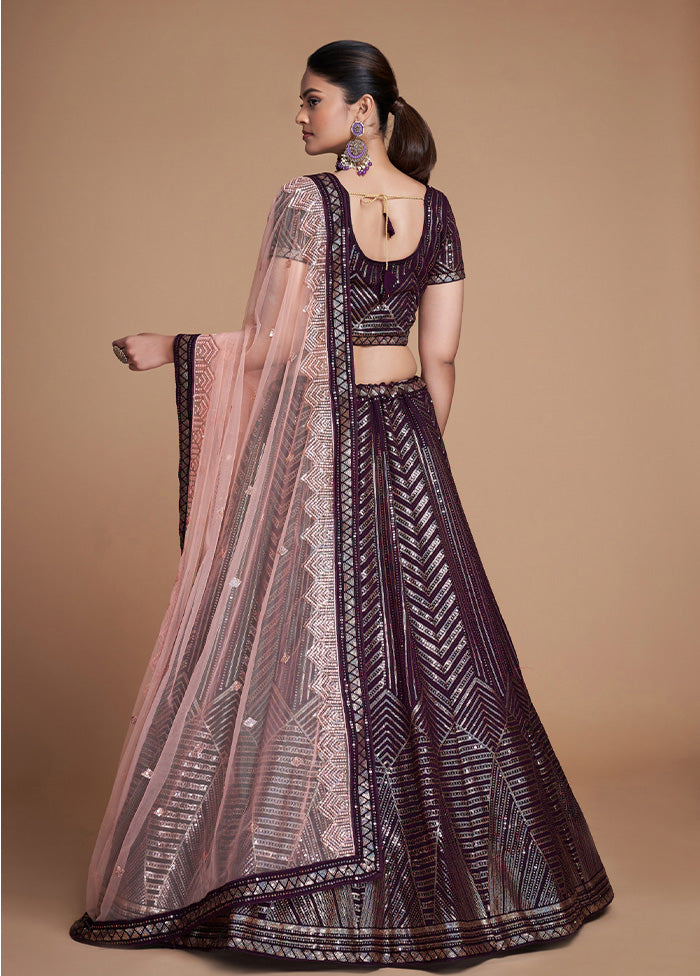 3 Pc Wine Georgette Semi Stitched Lehenga Set - Indian Silk House Agencies
