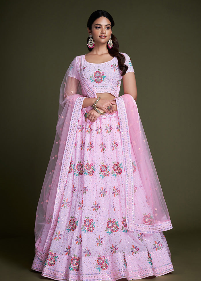 3 Pc Pink Georgette Semi Stitched Lehenga Set - Indian Silk House Agencies