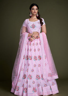 3 Pc Pink Georgette Semi Stitched Lehenga Set - Indian Silk House Agencies