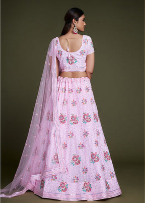 3 Pc Pink Georgette Semi Stitched Lehenga Set - Indian Silk House Agencies